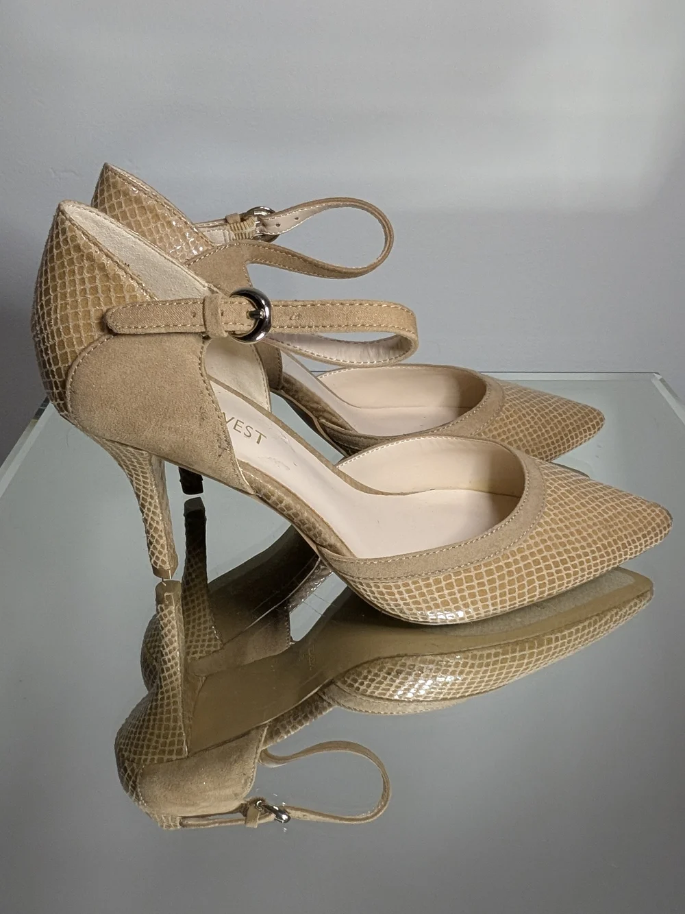 Nine West Beige Pointed-Toe Ankle Strap Pumps